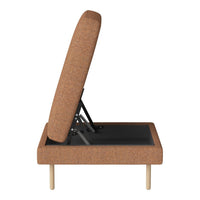 Stylish brown upholstered bed frame with a sleek, modern design and minimalist wooden legs.