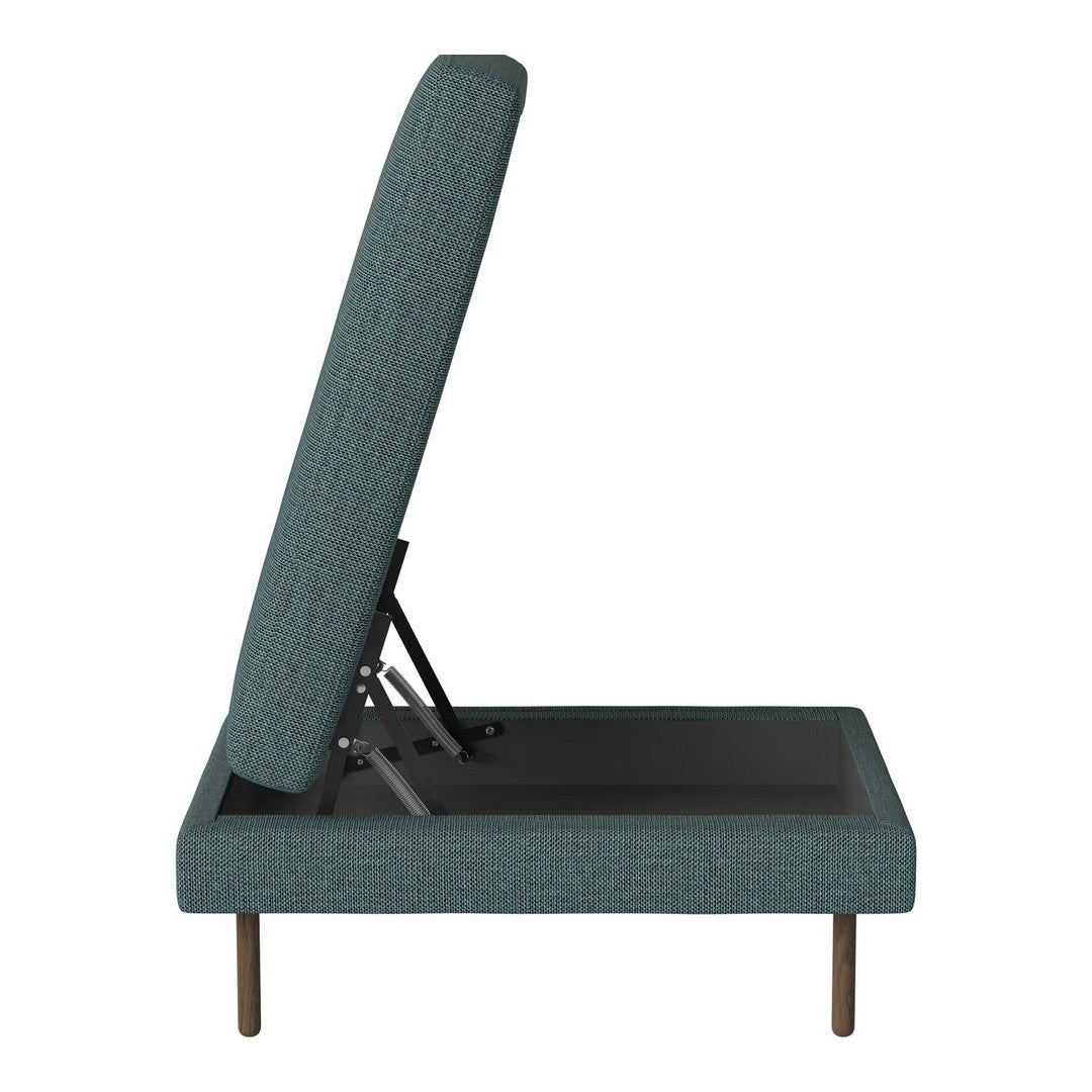 Teal textured fabric sofa bed with a sleek design and contrasting wooden legs. Perfect for modern interiors.