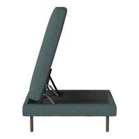 Teal textured fabric sofa bed with a sleek design and contrasting wooden legs. Perfect for modern interiors.