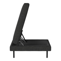 Stylish gray fabric sofa bed with a sleek black metal frame and modern, minimalist design.