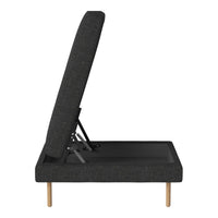 Gray fabric sofa bed with a sleek, modern design and natural wood legs. Adjustable backrest for multifunctional use.