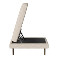 Light beige upholstered base with a textured pattern, featuring a stylish, minimalistic design and black accent.