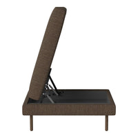 Brown textured upholstery with a subtle pattern, featuring a modern, minimalist design. Compact and functional.