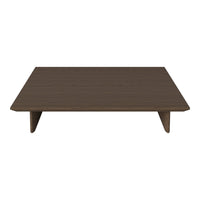 Brown wooden coffee table with a sleek, minimalist design and subtle grain pattern. Perfect for modern interiors.