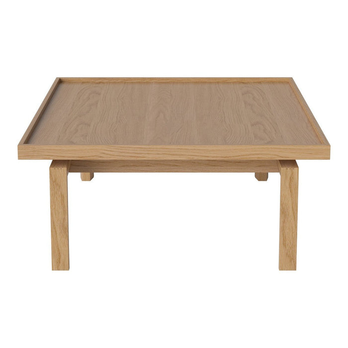 Light oak square coffee table with a smooth, natural wood grain finish and minimalist design. Perfect for modern decor.