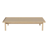 Light beige wooden coffee table with a smooth, minimalistic design and subtle grain patterns.