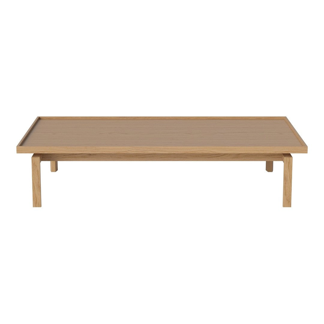 "Natural wood coffee table with a smooth, light brown finish and minimalistic design."