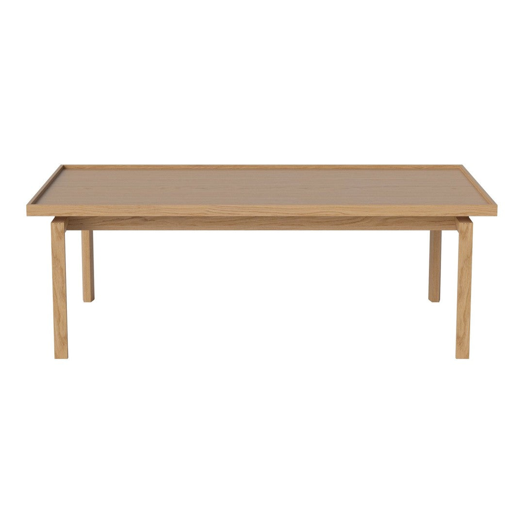 Light wood coffee table with a simple, sleek design and a natural finish, featuring a smooth rectangular top.