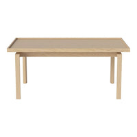 Natural wood finish dining table in light beige with a smooth, simple design. Ideal for modern home decor.
