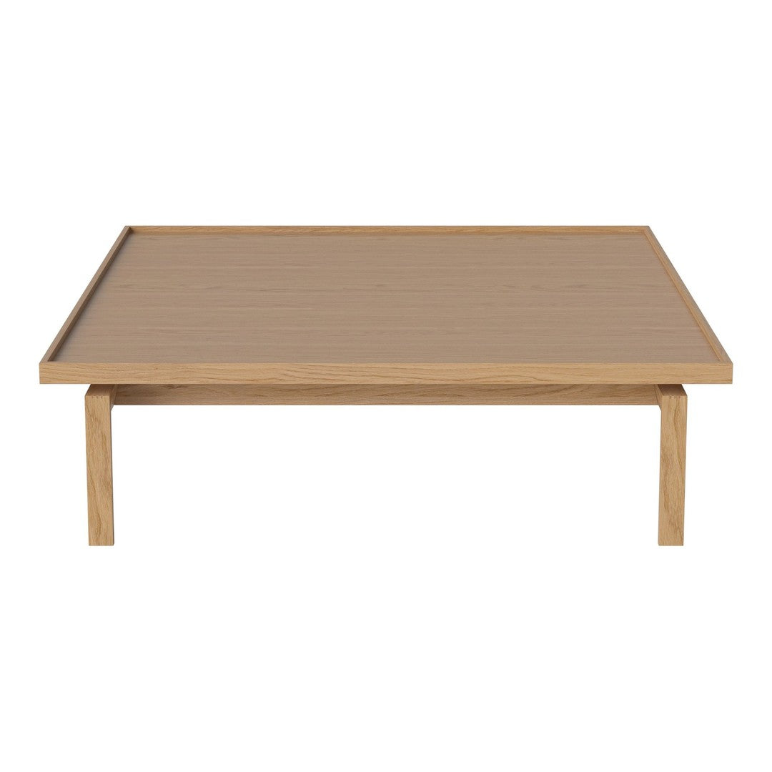Square wooden coffee table with a light oak finish and a smooth, solid wood surface. Perfect for modern living spaces.