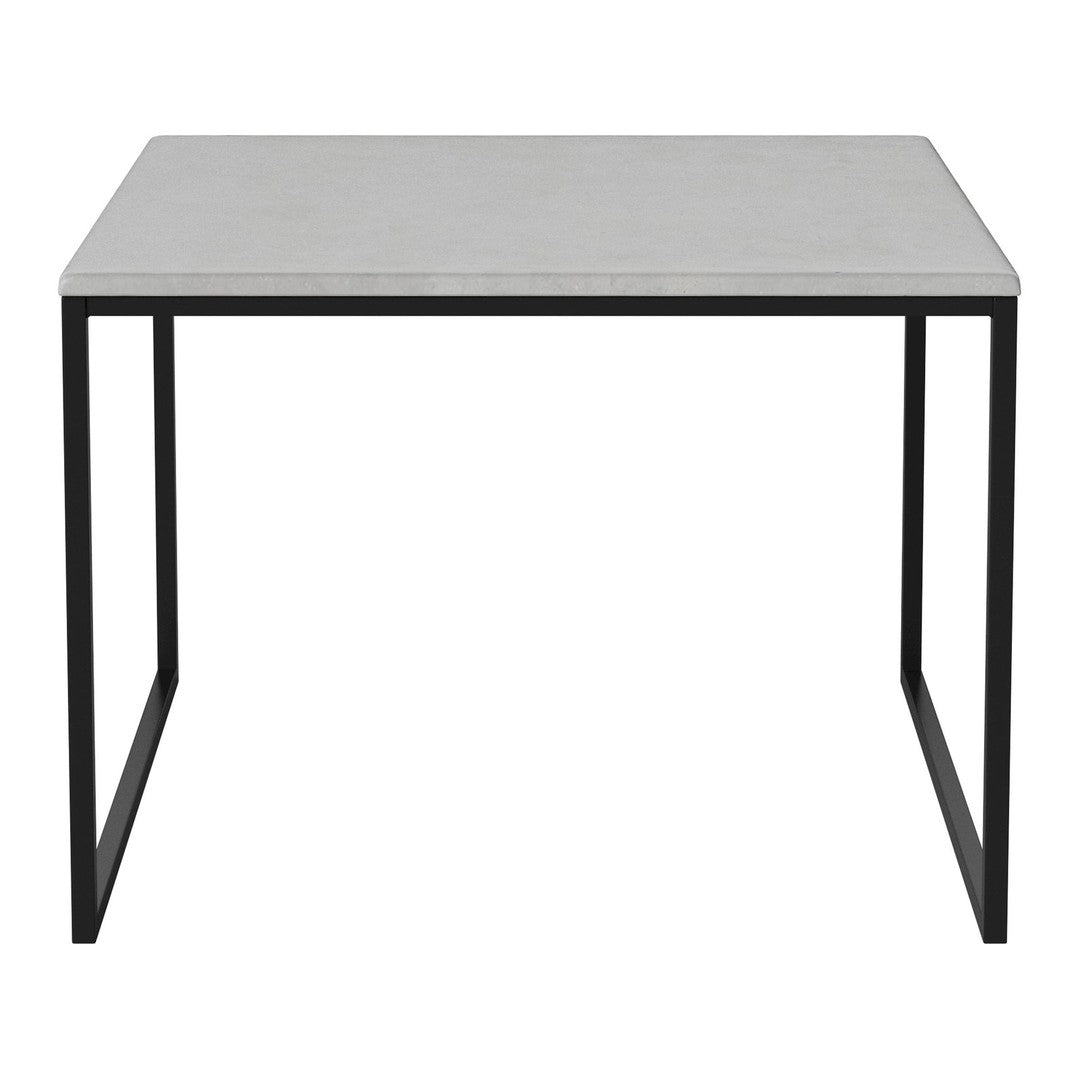 Minimalist gray tabletop with a sleek black metal frame. Modern design suits various interior styles.