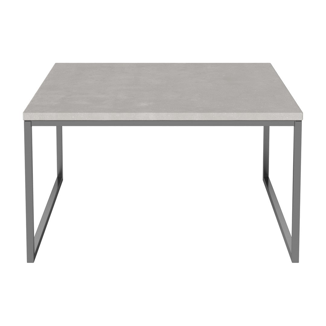 Gray concrete table with sleek silver metal frame, perfect for modern decor. Simple, minimalist design.