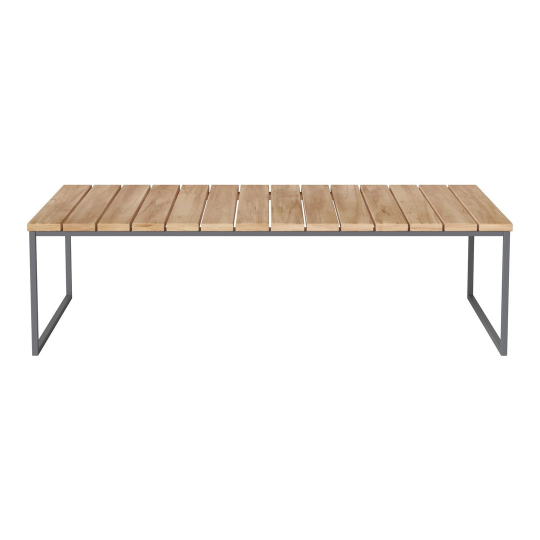 Natural wood slats in warm tones with a sleek black metal frame, perfect for modern outdoor or indoor settings.