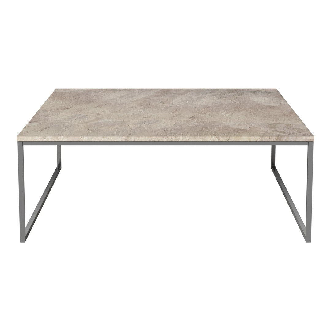 Gray marble coffee table with a sleek metal frame, featuring a smooth, modern finish. Perfect for contemporary decor.