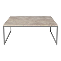 Gray marble coffee table with a sleek metal frame, featuring a smooth, modern finish. Perfect for contemporary decor.