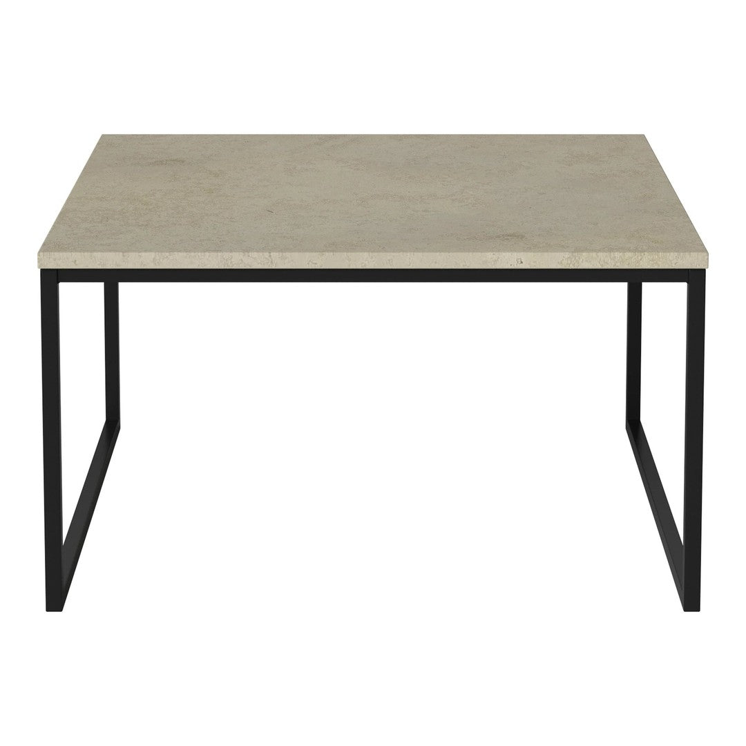 Modern gray concrete tabletop with a sleek black metal frame, perfect for contemporary decor.