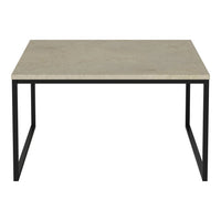 Modern gray concrete tabletop with a sleek black metal frame, perfect for contemporary decor.