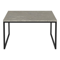 Gray stone tabletop with a matte finish and sleek black metal legs for a modern, minimalist look.