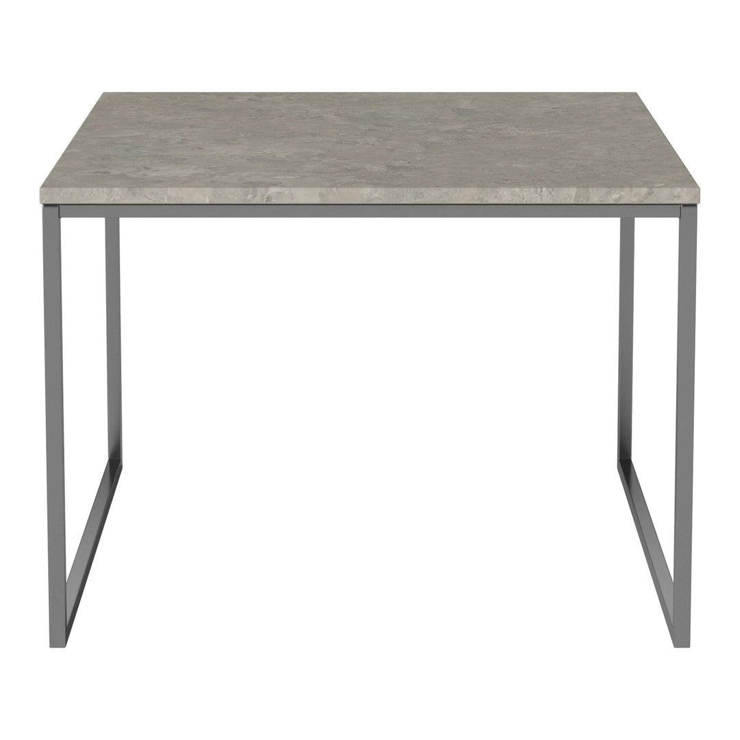Gray textured tabletop with sleek silver metal frame, perfect for modern decor.