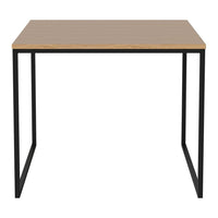 "Modern square table featuring a light wood top and sleek black metal legs, perfect for any contemporary decor."