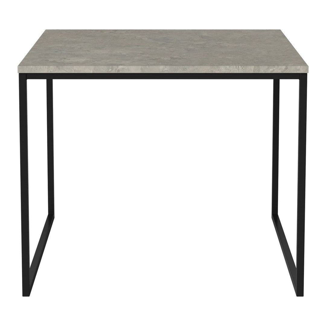 Gray tabletop with a smooth finish, complemented by sleek black metal legs for a modern aesthetic.