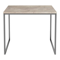 Neutral beige tabletop with a subtle stone pattern, paired with a sleek black metal frame. Ideal for modern decor.