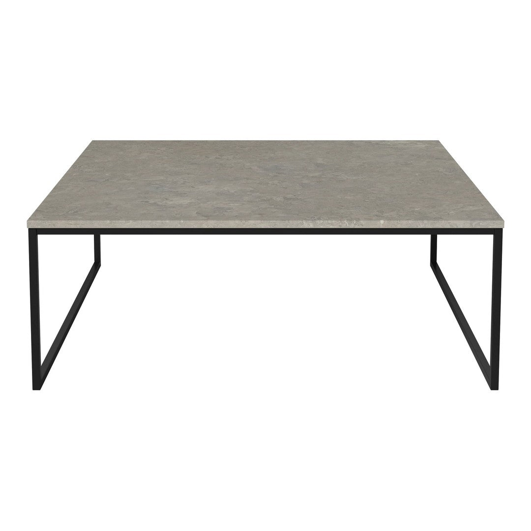 Gray concrete tabletop with a sleek black metal frame, offering a modern, minimalistic design. Ideal for contemporary spaces.