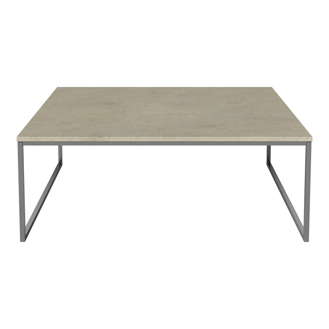Light gray rectangular tabletop with a minimalist silver metal frame. Simple and modern design.