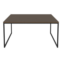 Brown wood tabletop with a sleek black metal frame, featuring a modern and minimalist design. Perfect for any decor.