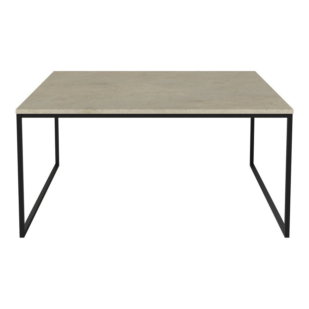 Gray concrete tabletop with sleek black metal legs, minimalistic design perfect for modern decor.