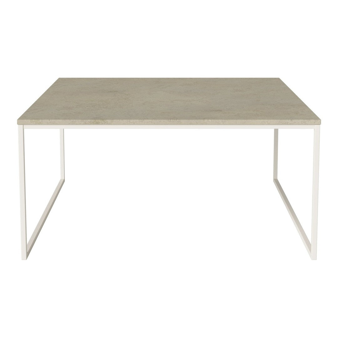 Light gray tabletop with a smooth finish, set on a minimalist white metal frame. Clean and modern design.