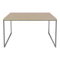 Modern rectangular table with a light wood top and minimalist gray metal frame. Perfect for contemporary spaces.