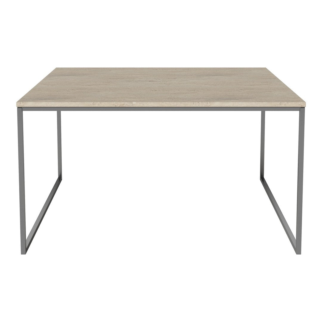 Light gray tabletop with a smooth finish, set on sleek metallic legs for a modern look.
