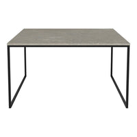 Gray stone tabletop with a smooth finish, complemented by a sleek black metal frame.