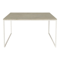 Light gray tabletop with a smooth finish, complemented by sleek white metal legs. Modern minimalist design.