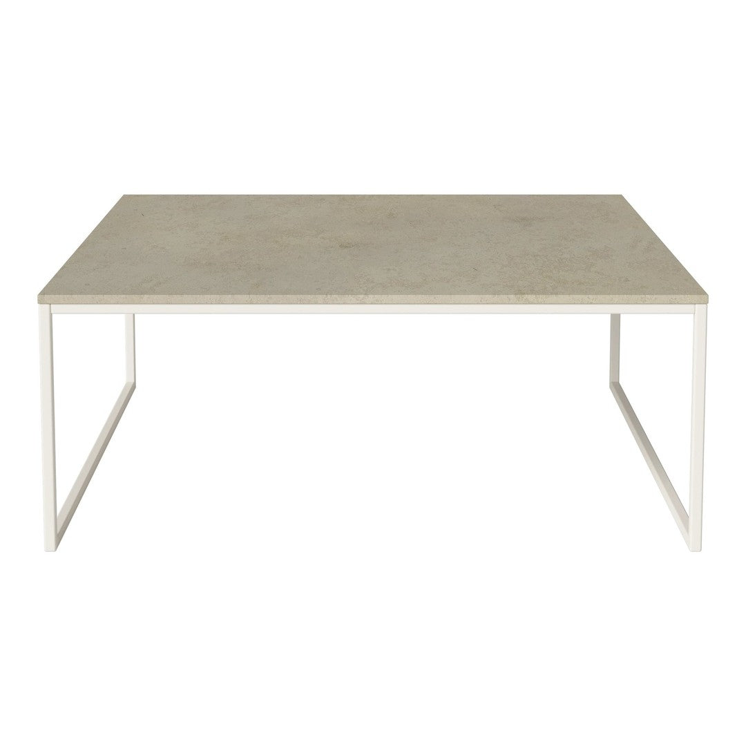 Light gray tabletop with a smooth finish and white metal legs, featuring a sleek, minimalist design.