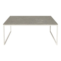 Gray decorative table with a subtle patterned top and white metal legs, ideal for modern interiors.