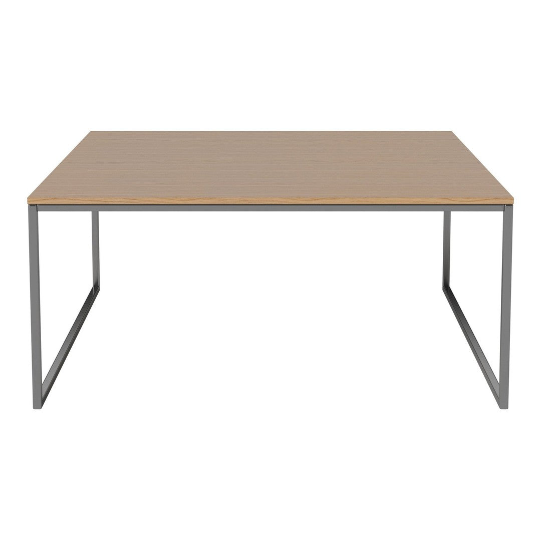 Light brown tabletop with a smooth finish, complemented by a sleek, minimalist metal frame in silver.