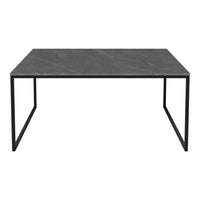 Black marble tabletop with subtle white veining, supported by sleek black metal legs. Modern and minimalist design.