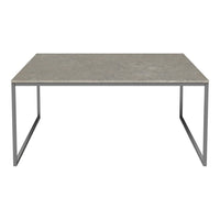 Gray marble tabletop with subtle patterns, supported by a sleek silver metal frame. Modern and stylish design.