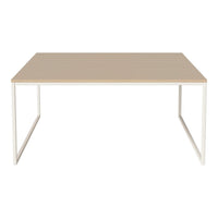 Light beige tabletop with a smooth finish, set on a sleek white metal frame. Ideal for modern decor.
