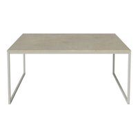 Light gray rectangular tabletop with a smooth surface, paired with a minimalist white metal frame.