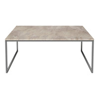 "Minimalist coffee table featuring a gray marble top and sleek silver metal legs for a modern touch."