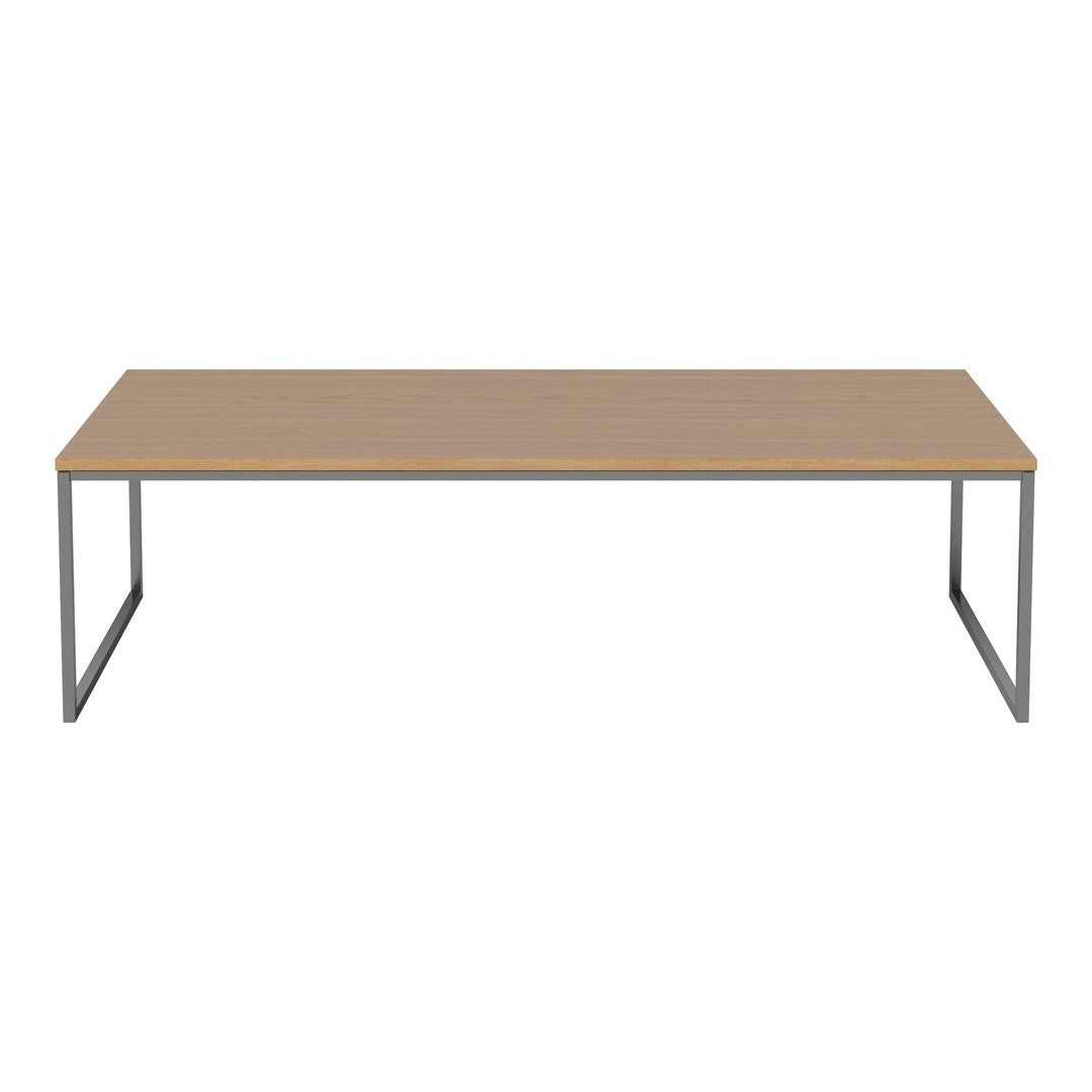 Light wood tabletop with a smooth finish, complemented by sleek metal legs in a minimalist design.