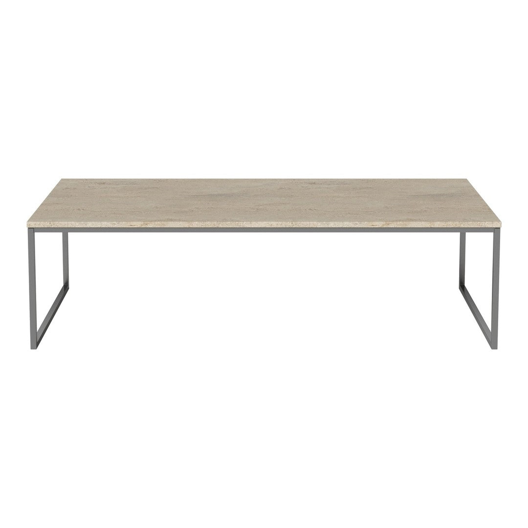 Modern gray and beige tabletop with a sleek metal frame, featuring a minimalist design and smooth finish.