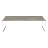 Gray marble coffee table with a sleek, minimalist design and a modern silver frame. Perfect for contemporary decor.