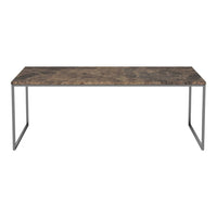 Elegant brown and gray marbled tabletop with a sleek metal frame, perfect for modern decor.