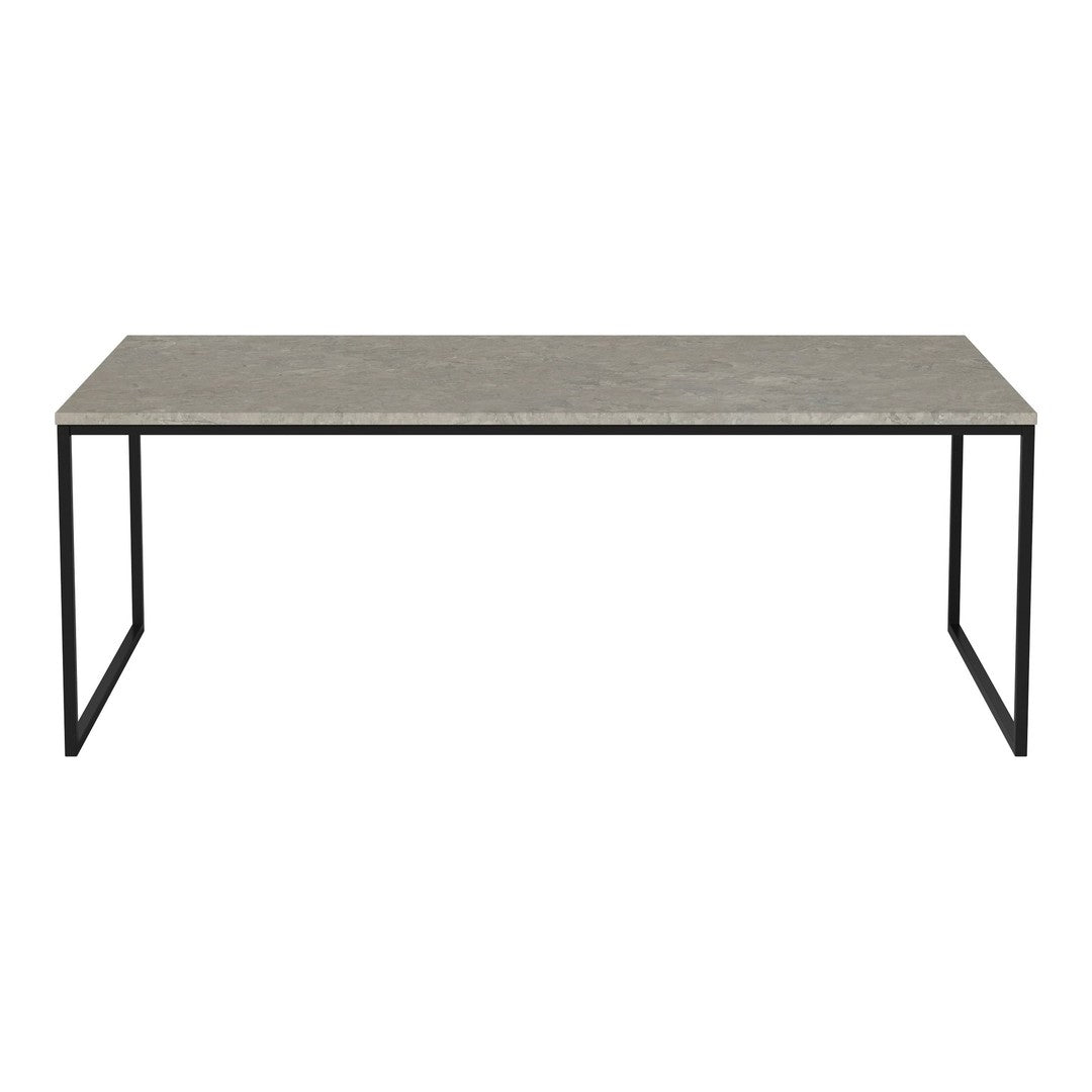 Gray textured tabletop with a minimalist black metal frame. Perfect for modern and contemporary settings.