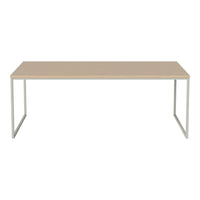 Light beige tabletop with a minimalist design and sleek silver legs, perfect for modern decor.