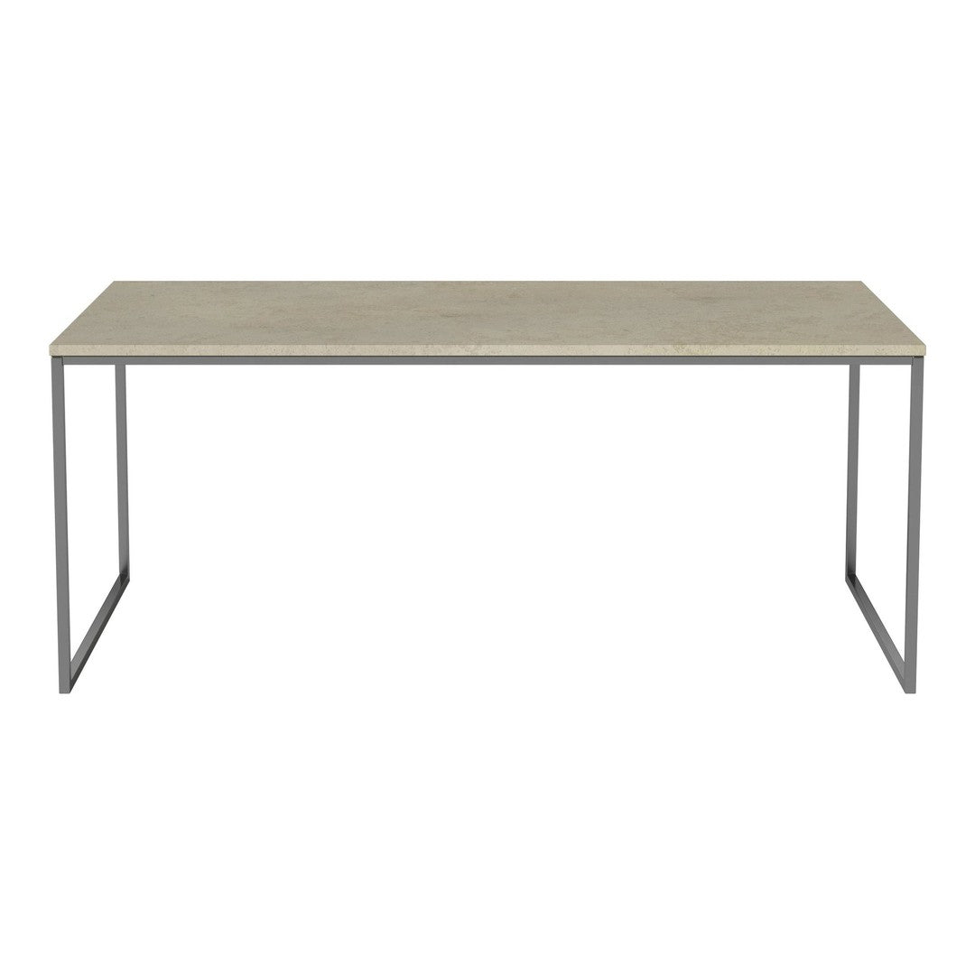 Light gray tabletop with a smooth finish, paired with sleek black metal legs for a modern style.